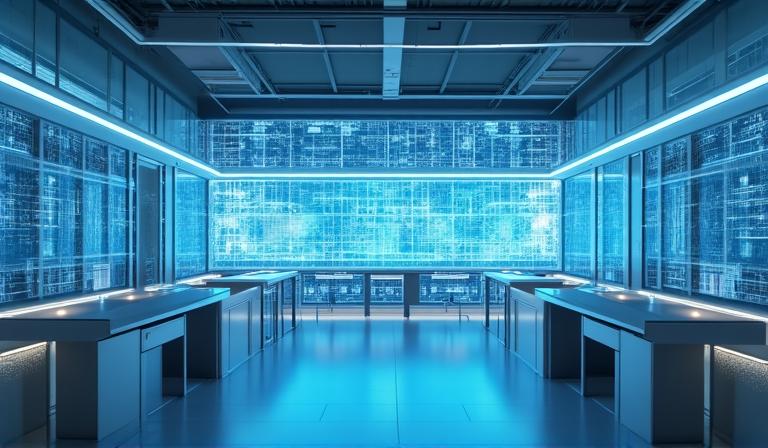 Data scientists analyzing complex neural network graphs in a modern lab